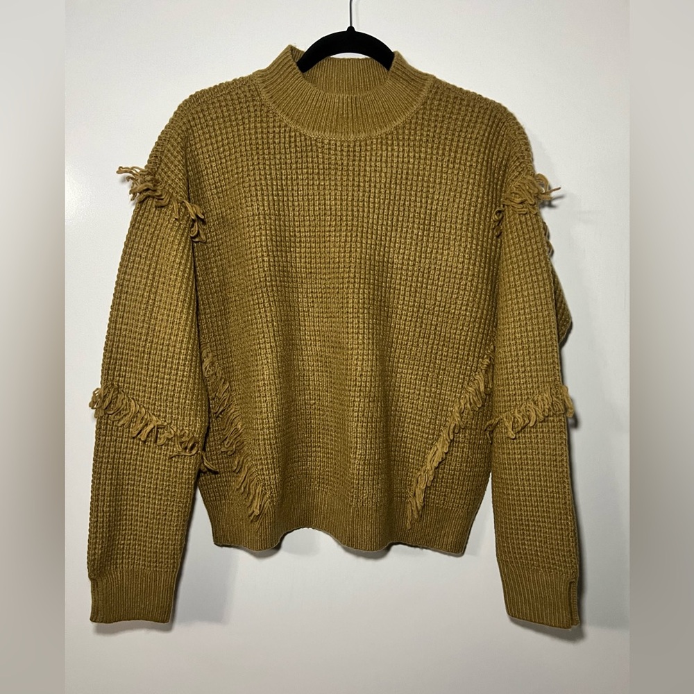 MICHAEL Michael Kors Fringe Knit Mock Neck Sweater, Dark Camel, Size Medium